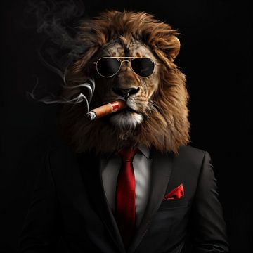 Leeuw met sigaar en zonnebril van TheXclusive Art