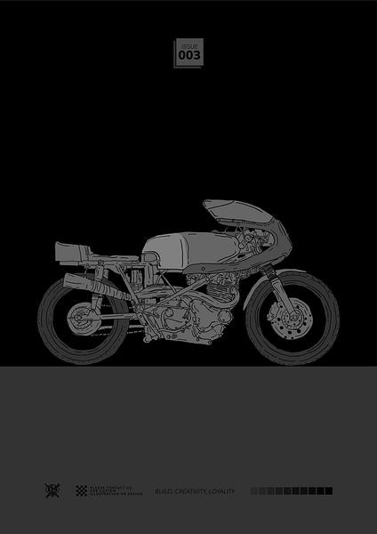 Old Racer - Vintage Motorfiets Lijn Kunst Poster van Aditya Himawan Putranto