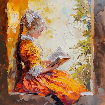 Reading girl at the window oil painting historical by TheXclusive Art