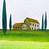 Toskana | Bauernhof und Zypressen | 001 von WatercolorWall