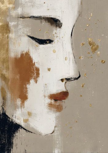 Abstract vrouwenprofiel met gouden accenten
