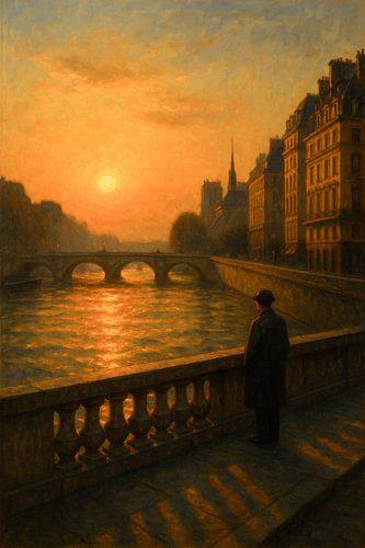 Parijse zonsondergang - De Seine in gouden stilte