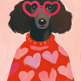 Chien joueur avec lunettes de soleil en forme de cœur sur Gypsy Galleria