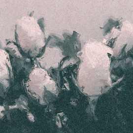 Contemporary abstract botanical art. Roses in pink and green by Dina Dankers