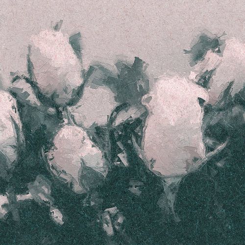 Hedendaagse abstracte botanische kunst. Rozen in roze en groen