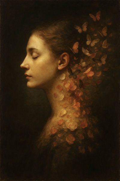 Dreamy Portrait Woman Silent with Wing by Marijke Trienekens