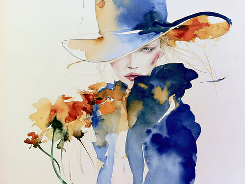 Porträt einer Cowgirl mit Blumenmuster