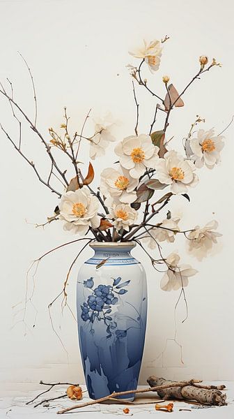 Trockenblumen in einer Kintsugi-Vase von Gelissen Artworks