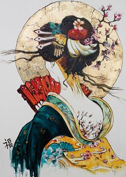 Japanse droom 2, Oude Meesters, Japandi, geisha. van Janny Schilderink......Atelier "de Tuute "