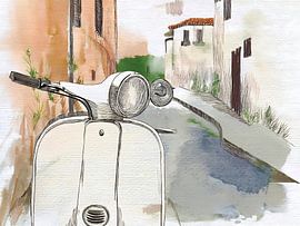 Nostalgischer weißer Roller in einer authentischen italienischen Straße