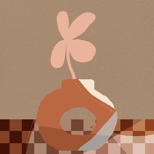 Roze klaver in vaas. Boho Retro Abstract stilleven.