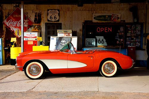 Corvette on route 66 in America