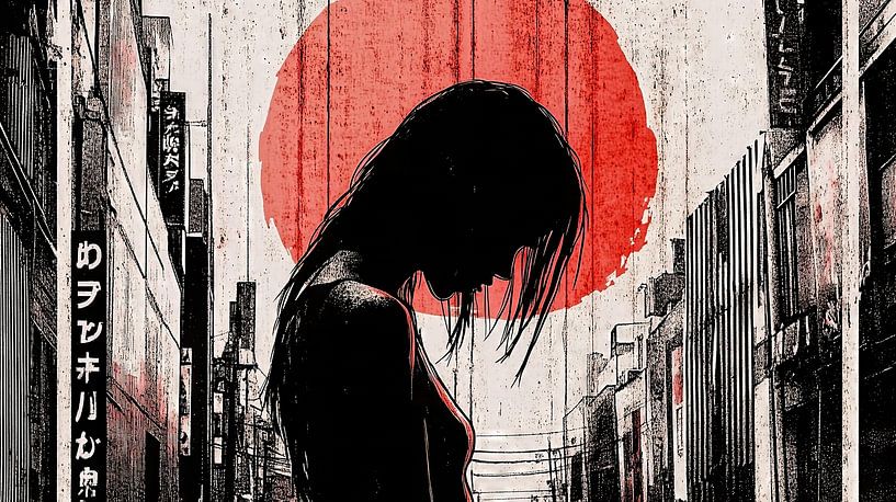 Melancholic woman in a dark alley by Frank Heinz