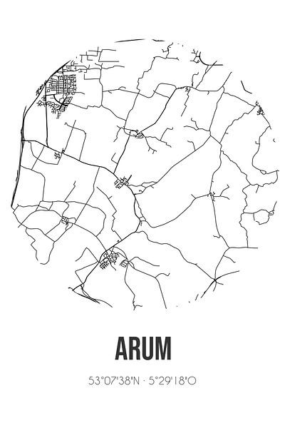 Arum (Fryslan) | Landkaart | Zwart-wit van Stad & Wand