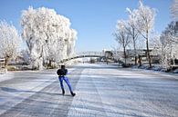 Eenzame schaatser op bevroren sloot op het platteland in Nederland von Eye on You Miniaturansicht