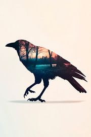 Corbeau avec paysage sur Poster Art Shop