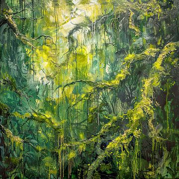Groene wereld  bos landschap schilderij van Vlindertuin-Art