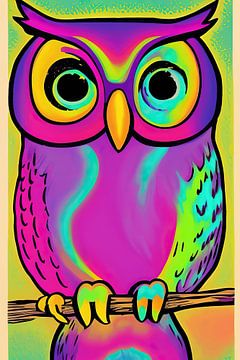 Roze uil schilderij van Laly Laura