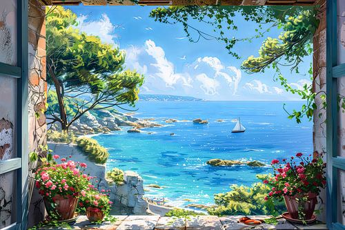 kijk uit het raam met zicht op een prachtig landschap