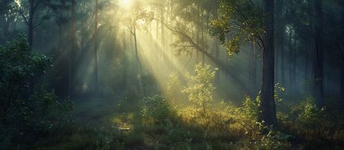 Zonnestralen in het bos