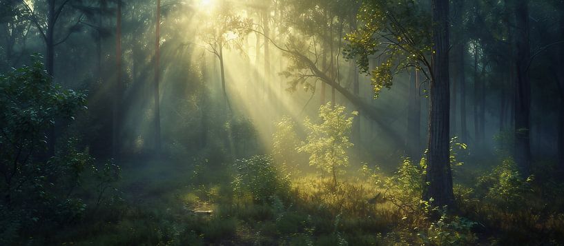 Zonnestralen in het bos van fernlichtsicht