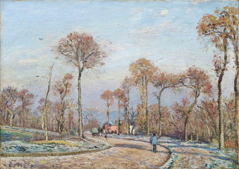 The Road to Versailles, Louveciennes: Morning Frost (1871) painting by Camille Pissarro. van Studio POPPY