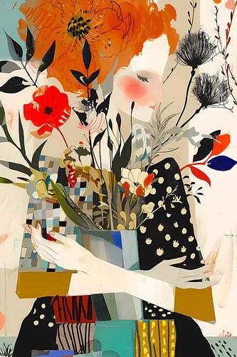 Femme matisse avec des fleurs