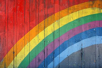 Abstracte Regenboog op Houten Paneel van Art & Soul Creations