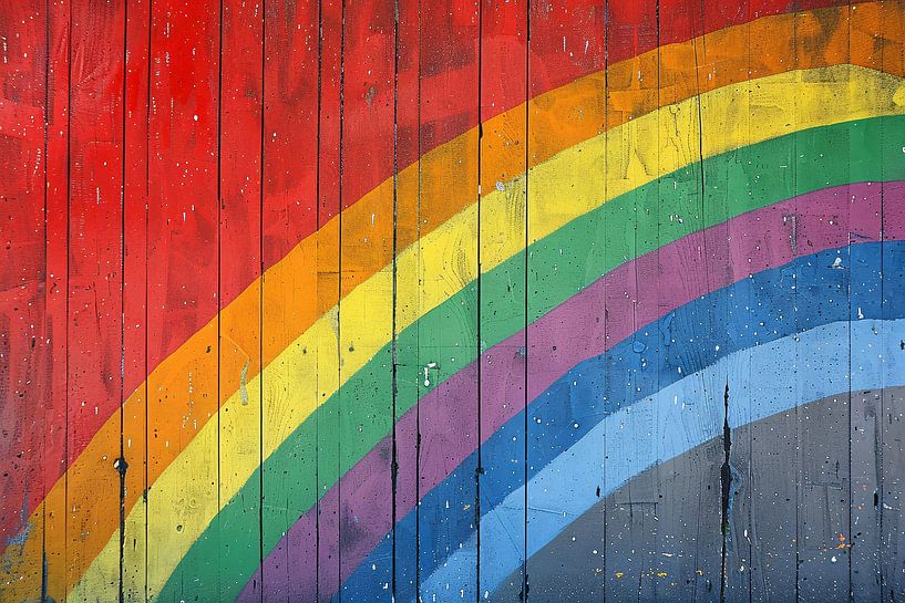 Abstracte Regenboog op Houten Paneel van Art & Soul Creations