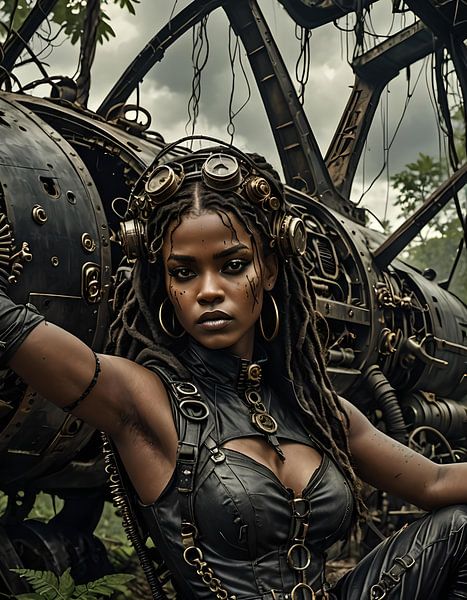 jeune femme avec épave d'avion dans une bâche de jungle par Nick Wendt