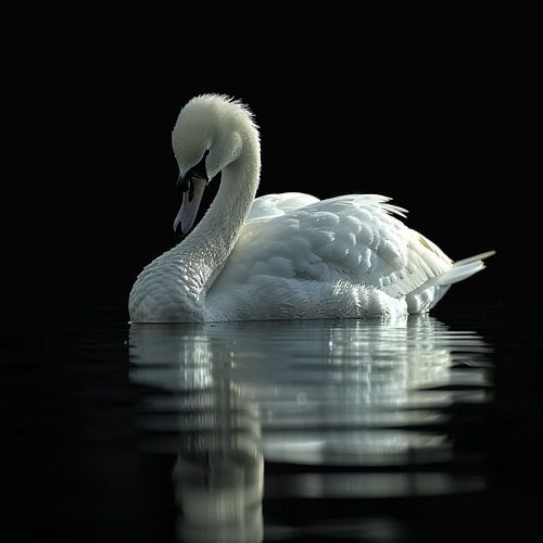 Un élégant cygne blanc flottant sur l'eau sombre