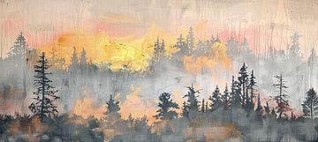 Boslandschap | Silent Forest Glow van Abstract Schilderij