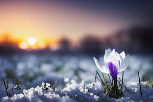 Krokusse im Frühling mit Schnee Illustration 05