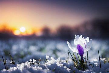 Crocuses in spring with snow Illustration 05 by Animaflora PicsStock