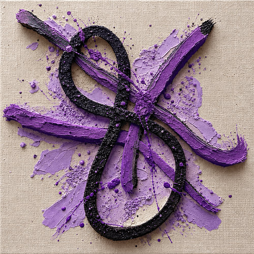 Relief violet expressif avec une boucle calligraphique noire