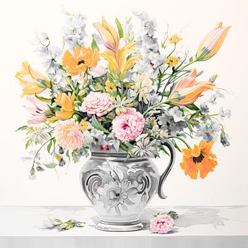 Bloemen vaas met boeket van Vlindertuin Art