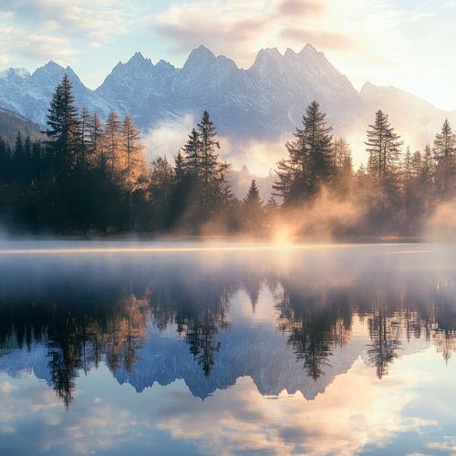 Bergsee Nebel von Poster Art Shop