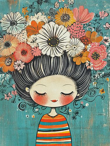 Femme détendue avec une guirlande de fleurs