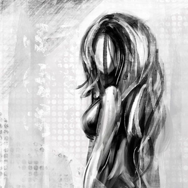 Abstract nude in black and white oil paint style by Emiel de Lange