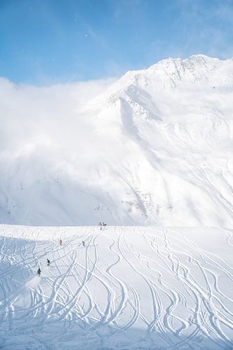 Freeriden in de poedersneeuw in Montafon, Vorarlberg Snowboardgroep