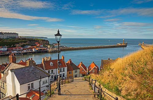 Whitby Abbey Steps and Harbour, North Yorkshire, England.