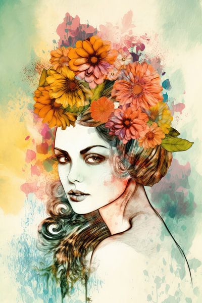 Femme avec des fleurs dans les cheveux par Bert Nijholt
