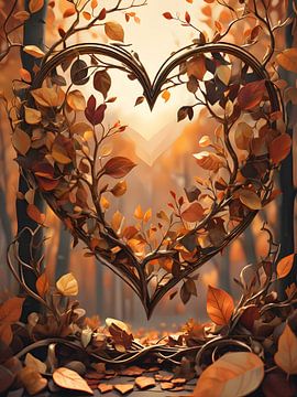 Herfstliefde gevangen in een hart van bladeren