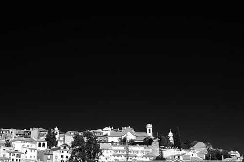 Lissabon uitzicht op de stad in Zwart Wit