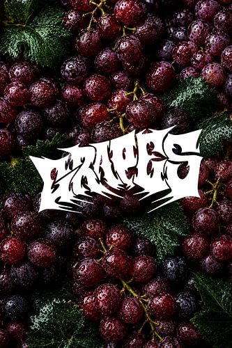 Poster met heavy metal-typografie, wanddecoratie met druiven, decoratie met natglans-effect, downloadbaar om af te drukken