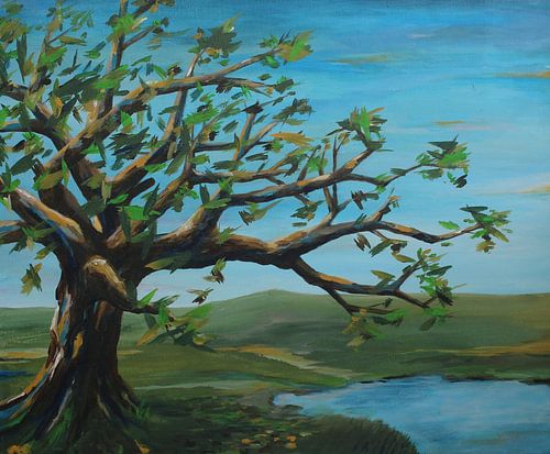 Waking tree at mountain lake