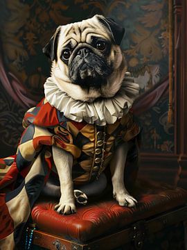 Mops-Hund in Harlekin-Kleidung von haroulita