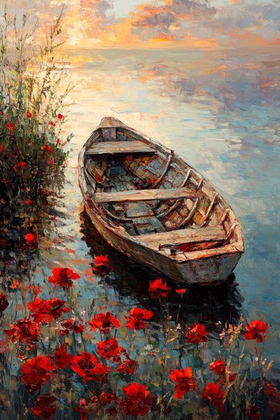 Rotes Boot Blumen von Poster Art Shop