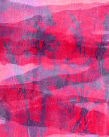 Modern abstract botanical. Neon purple flowers and plants on bright magenta pink by Dina Dankers