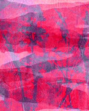 Modern abstract botanical. Neon purple flowers and plants on bright magenta pink by Dina Dankers